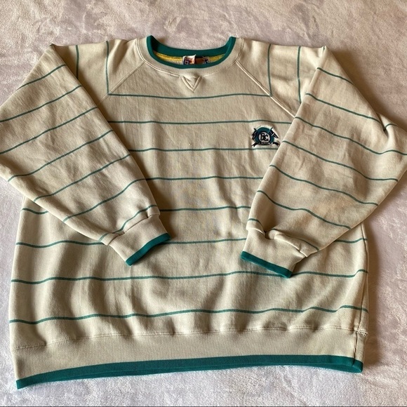Vintage Marine Club Striped Crew Neck Sweatshirt Faded White Teal Size Large - Picture 10 of 16